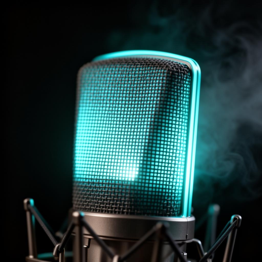 Studio microphone with cyan rim light